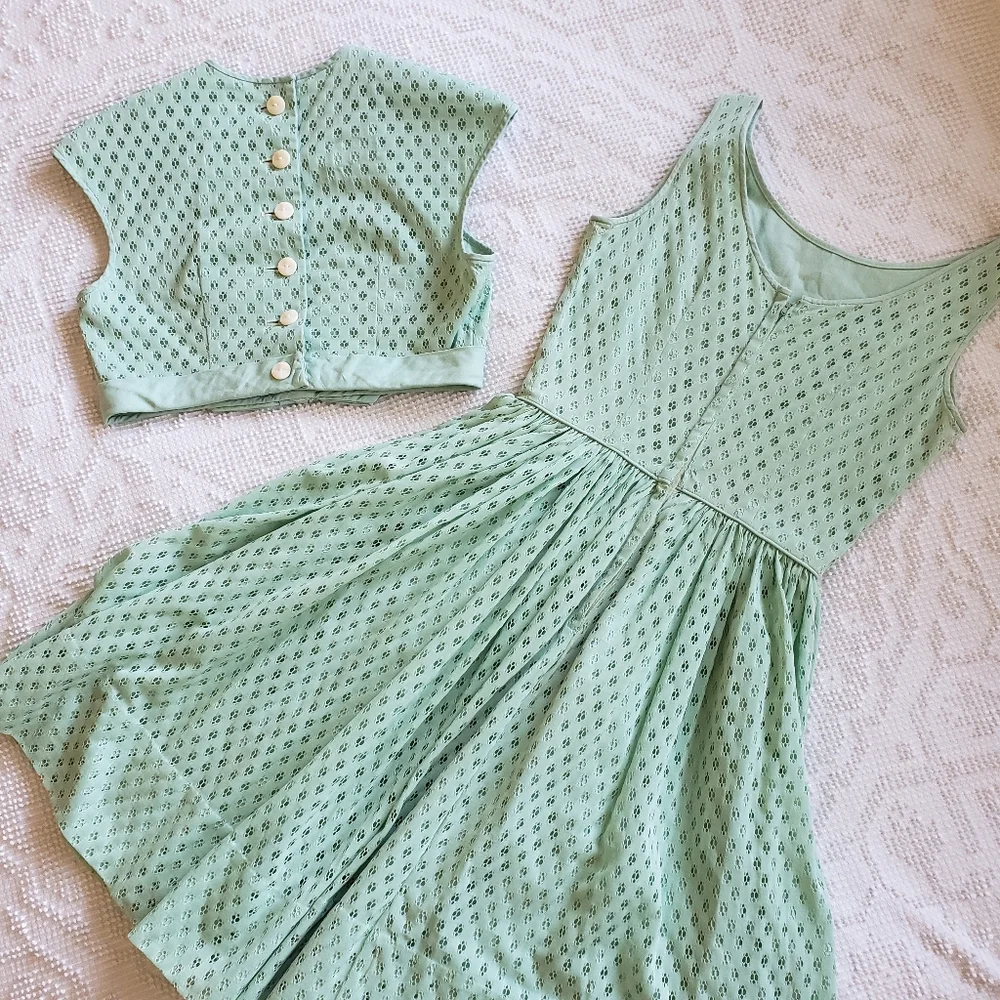 1950s Vintage Dress Jacket Set KerryBrooke by JC Penney's  Atomic Mint - Picture 10 of 15